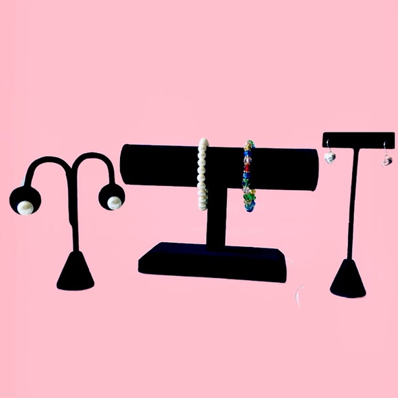 NWT 3PCS Velvet Jewelry Display Set. 1 Bracelet T Bar & 2 Earring Stands. - Picture 1 of 3